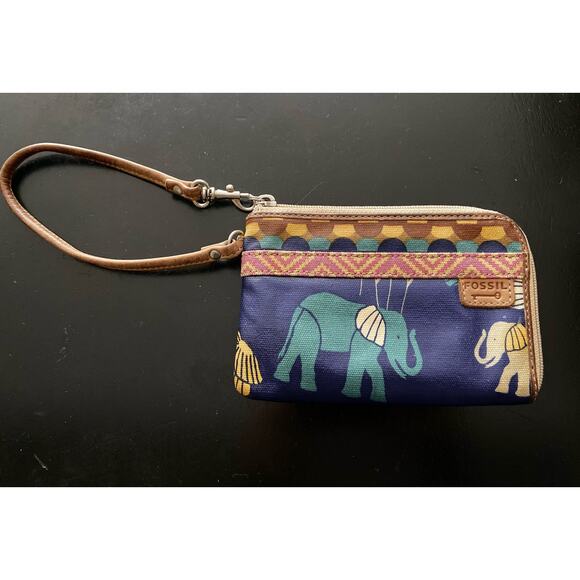 FOSSIL Key-Per Colorful Wristlet w/Leather Trim - Picture 1 of 9